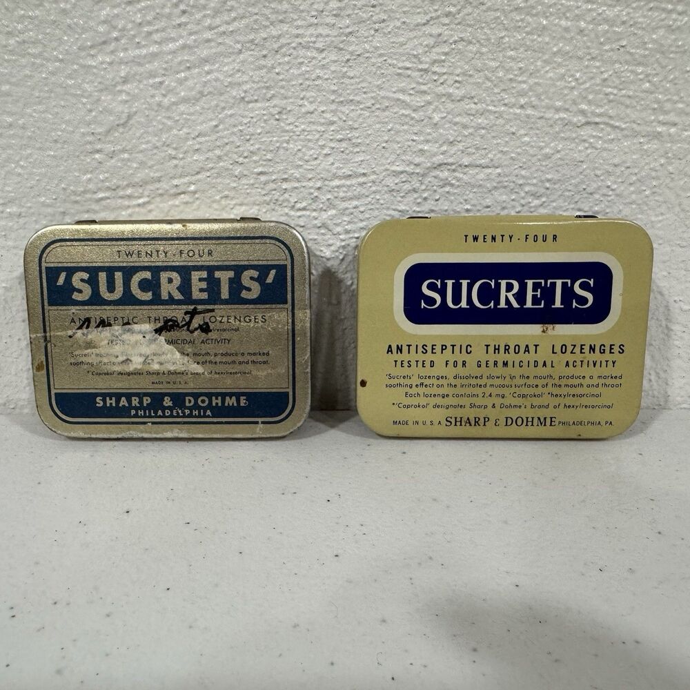 Vintage Sharp & Dohme Sucrets Antiseptic Throat Lozenge Tins